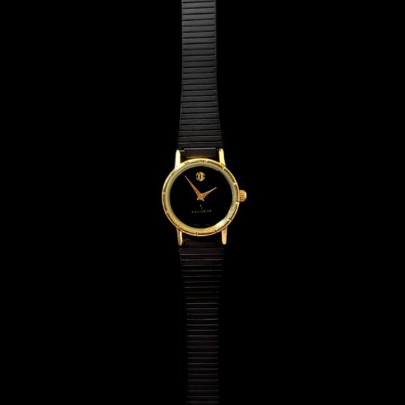 Peugeot Ladies Quartz Analog Womens Sleek Black & Gold Watch - Picture 1 of 5